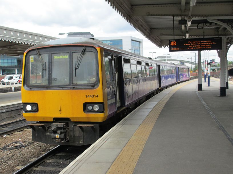 Trainspotting at Sheffield station 3-car Class 144 DMU entering Sheffield Station with a Northern Rail train from Leeds