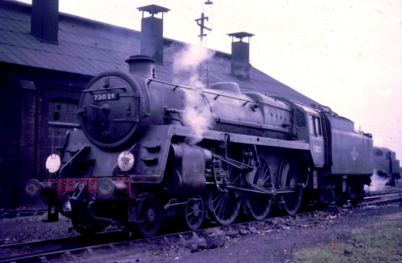 Riddles BR Standard Class 5MT 4-6-0 locomotive 73029 (pictured in Basingstoke depot on July 1967) built at Derby Works in 1953