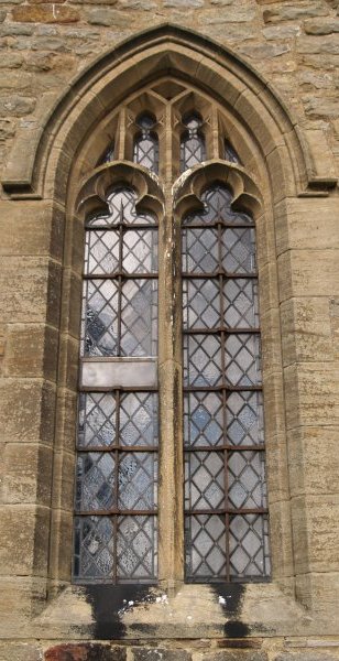 south wall of the nave, a neo-gothic two light window St Oswald's Church Thornton Steward Circular walk from Jervaulx Abbey