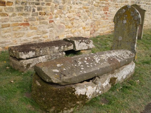 Medieval stone coffins St Oswald's Church Thornton Steward Circular walk from Jervaulx Abbey