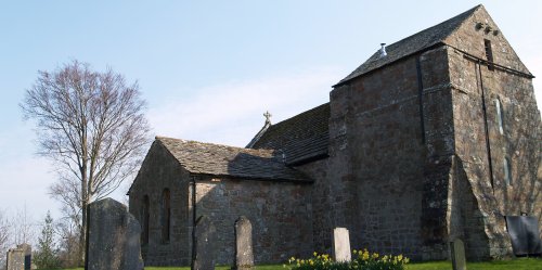 The north side of the church showing the great 'bulky' west tower dating from ~1200.