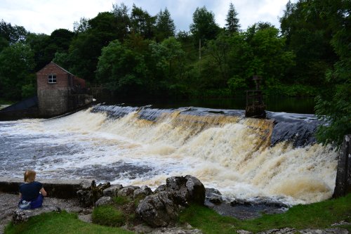 The first upstream large weir and mill house near Grassington Circular walk from Grassington via Grass Wood, River Wharfe, Ghaistrill's Strid