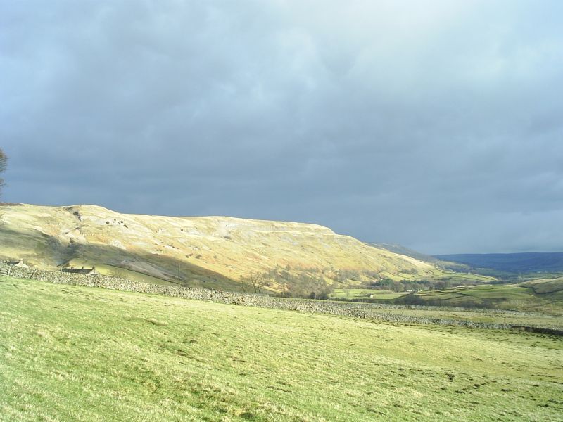 Evening sun on the limestone cliffs near Reeth.
