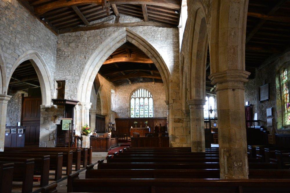 Looking east down the nave into the chancel of St Andrew's Church, Grinton, Swaledale, North Yorkshire, England