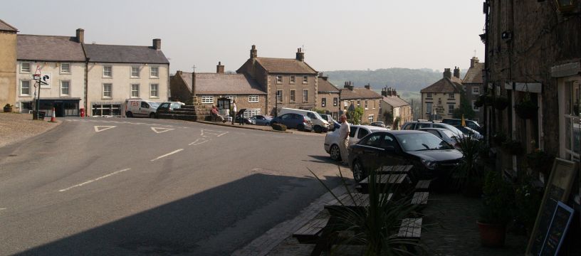 The market cross area of central Middleham, North Yorkshire, England.