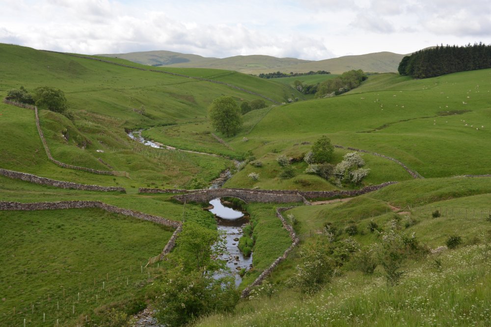 Looking south down to Smardale Bridge, with the Howgills in the distance Newbiggin-on-Lune Smardale Nature Reserve Walk, Cumbria, England