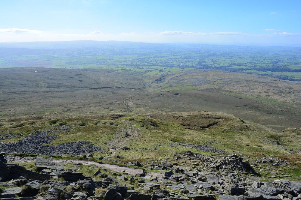 view of Ingleton from the top of Ingleborough