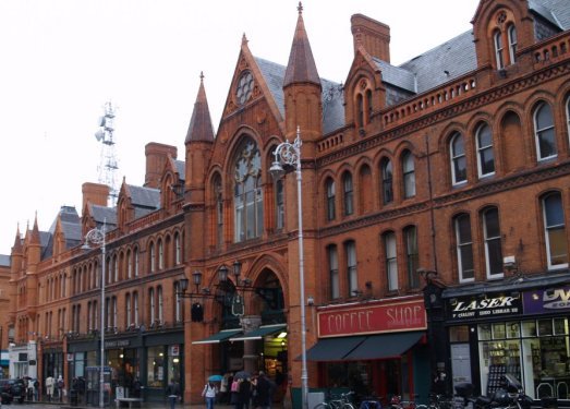 The fine red brick frontage of St George's Arcade market, Dublin City, Ireland.