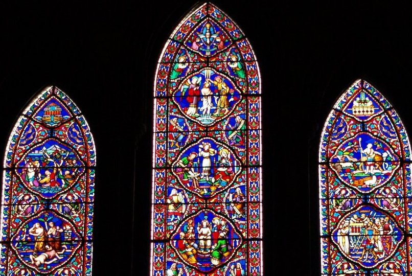 7. Detail of stained glass windows in St Patrick's Cathedral Dublin.