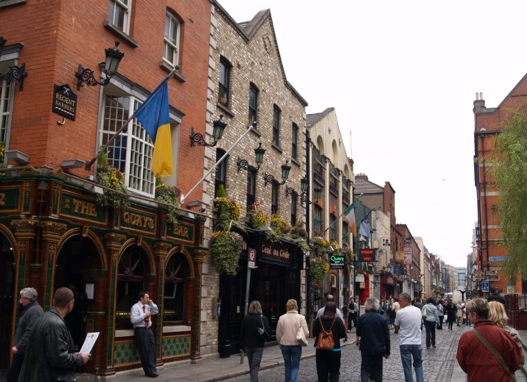 55. The Temple Bar area south of the River Liffey in Dublin City Centre.