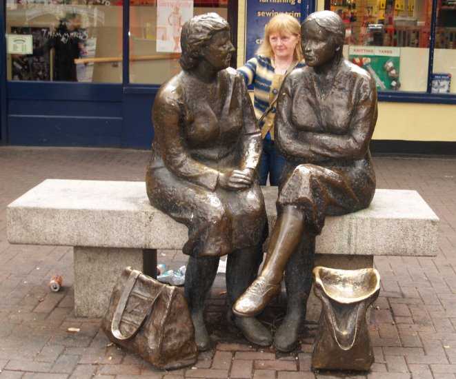 57. Sculpture of two women with 'Molly O'Shea', Liffey Street, Dublin City centre