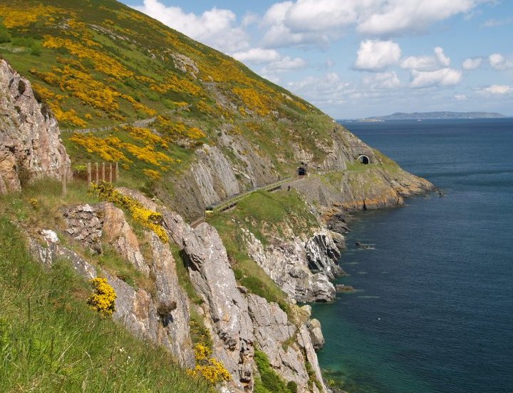 2. The coastal Dublin-Wexford railway line at Bray Head.