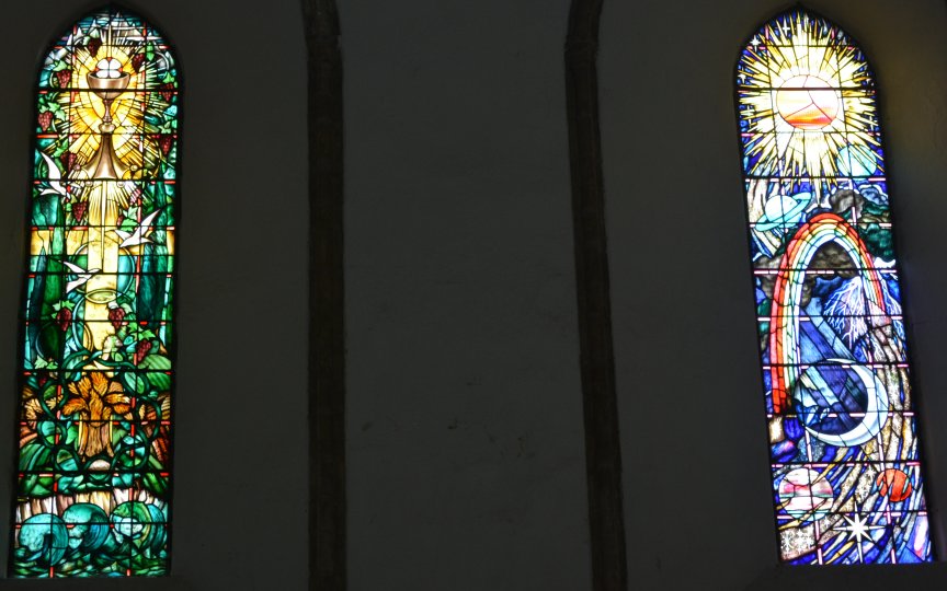 Stained glass windows in the south transept of Grimsby Minster