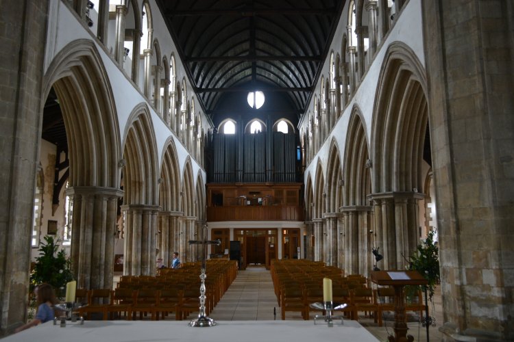 Looking west down the nave of Grimsby Minster