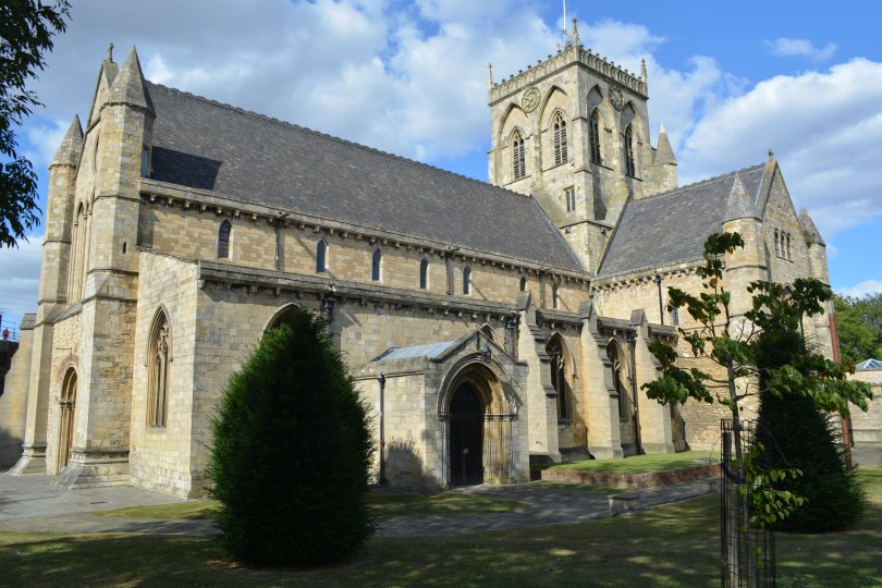 The fine looking building of Grimsby Minster, Church of St James, south entrance