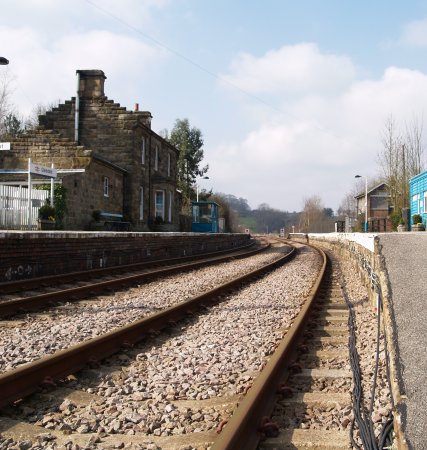 Location 12a: Glaisdale station where the tracks double up to allow trains to pass, since most of the Middlesbrough-Whitby line is a single track railway. Location 12a: Glaisdale station where the tracks double up to allow trains to pass, since most of the Middlesbrough-Whitby line is a single track railway.