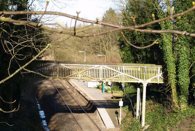 Location 07a: Kildale Station is a rather modest affair but the the footbridge crosses the tracks to Kildale Church.