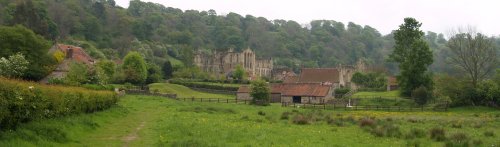 Looking back to Rievaulx Abbey along a path the monks would have used.