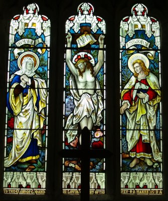 The east stained glass window dedicated to the memory of Reverend Manners BA.