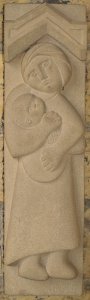 modern carving of mother and child