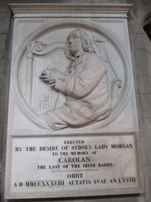 The monument to the musician Turlough Carolan in the north aisle of the nave in St Patrick's Cathedral, Dublin