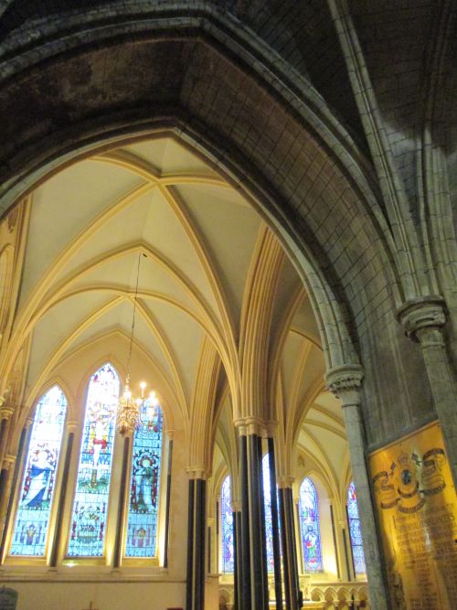 Stained glass windows in the north choir aisle adjacent to St Peter's Chapel of St Patrick's Cathedral, Dublin