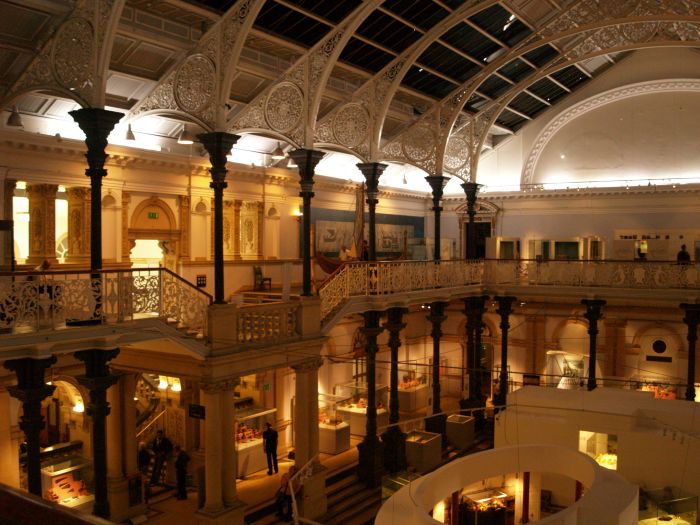 The great hall with its fine ironwork supported roof ofthe Archaeology of the National Museum of Ireland, Dublin, Ireland