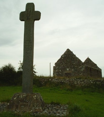 The ruins of Cloncha Church and Cross.