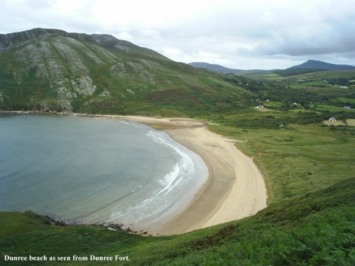 Dunree beach seen from the top of Dunree Fort Museum.