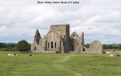The 13th century Cistercian Hore Abbey, which lies below the Rock of Cashel, but well away from the busy roads.