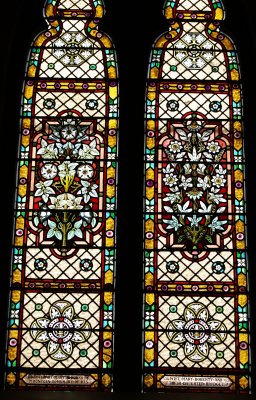 Beautiful floral stained glass of the the Church of the Assumption, Mooncoin, Ireland Beautiful floral stained glass of the Church of the Assumption, Mooncoin, Ireland