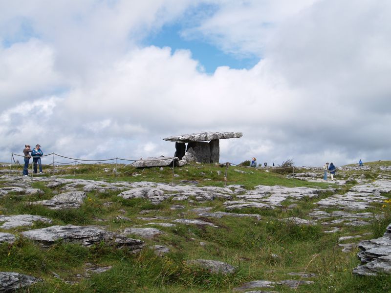 Poulnabrone Dolmen, a prehistoric burial tomb - Car drive from Kilfenora to Ballyvaughan, The Burren, County Clare, West of Ireland