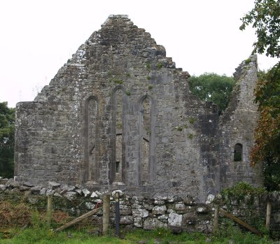 The fine three-light east window in the ruins of Dysert O'Dea Abbey - Dysert O'Dea near Corofin, County Clare, West of Ireland