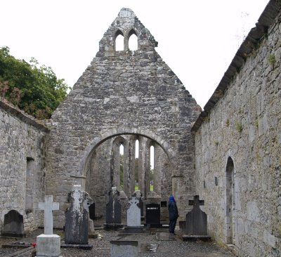 Looking down the nave to the chancel and the east window of Dysert O'Dea Abbey - Dysert O'Dea near Corofin, County Clare, West of Ireland