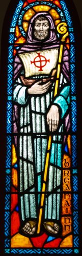 stained window of St Brendan in Ballyferriter Catholic church - Ballyferriter, Dingle Peninsular, Co. Kerry, West of Ireland