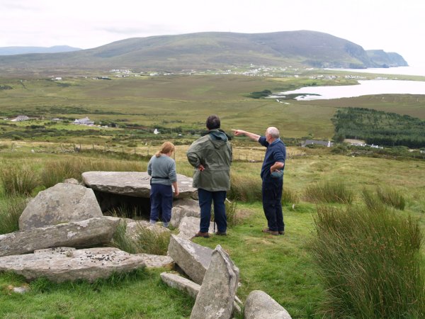 Keel East court tomb or Slievemore court tomb megalithic tomb on the southern slopes of Slievemore, Achill Island, Co. Mayo, Ireland