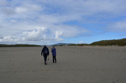 Walking on Silver Strand beach beneath Mweelrea mountain Co. Mayo