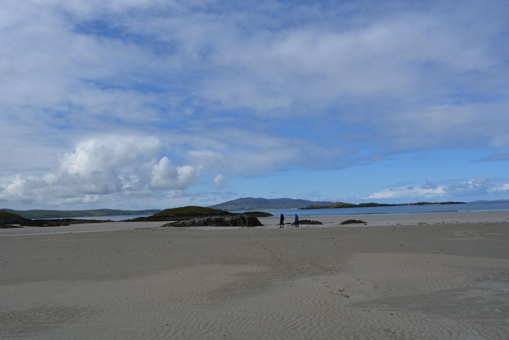 Walking on Silver Strand beach beneath Mweelrea mountain Co. Mayo