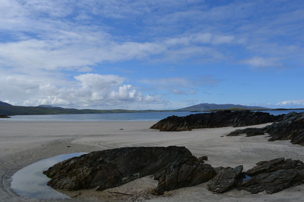 Walking on Silver Strand beach beneath Mweelrea mountain Co. Mayo