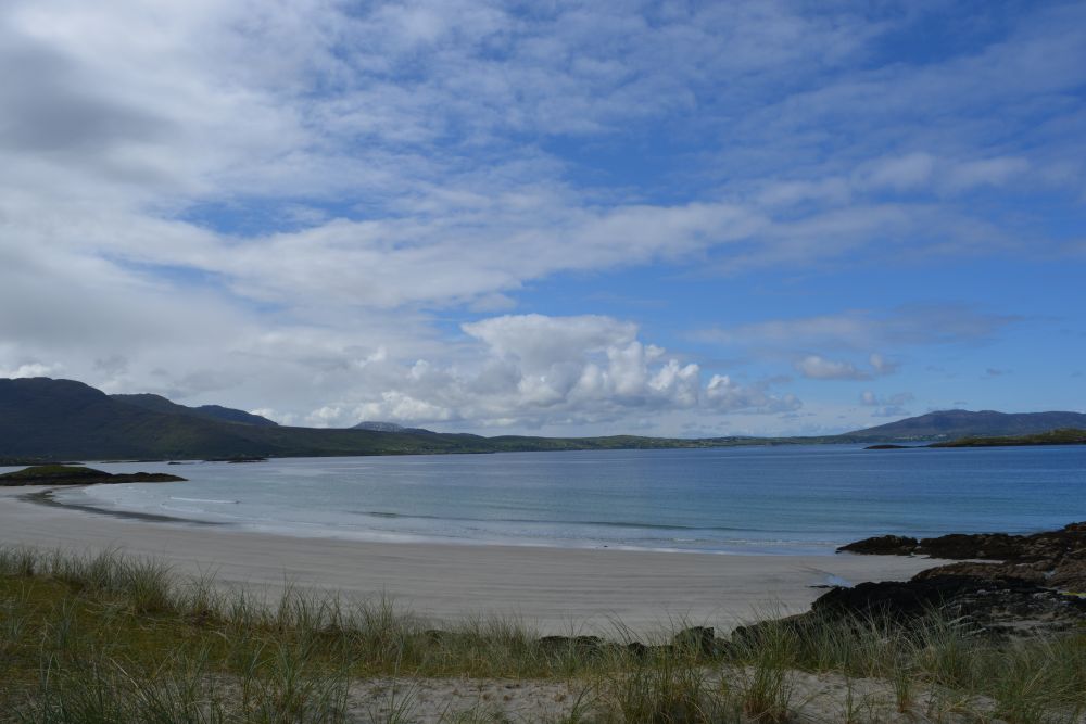 Walking on Silver Strand beach beneath Mweelrea mountain Co. Mayo