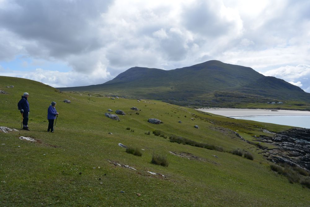 Walking on Silver Strand beach beneath Mweelrea mountain Co. Mayo