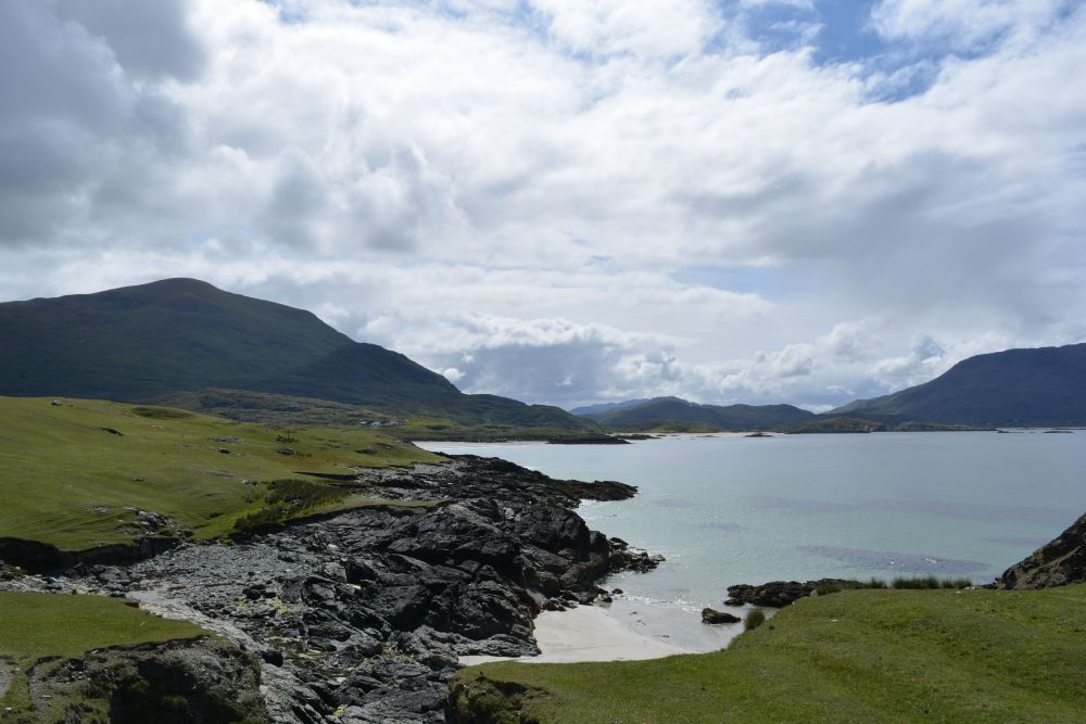 Walking on Silver Strand beach beneath Mweelrea mountain Co. Mayo