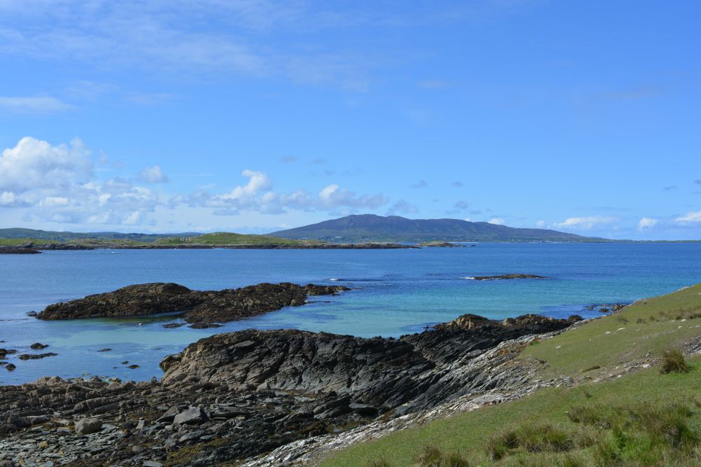Walking on Silver Strand beach beneath Mweelrea mountain Co. Mayo