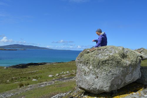 Walking on Silver Strand beach beneath Mweelrea mountain Co. Mayo