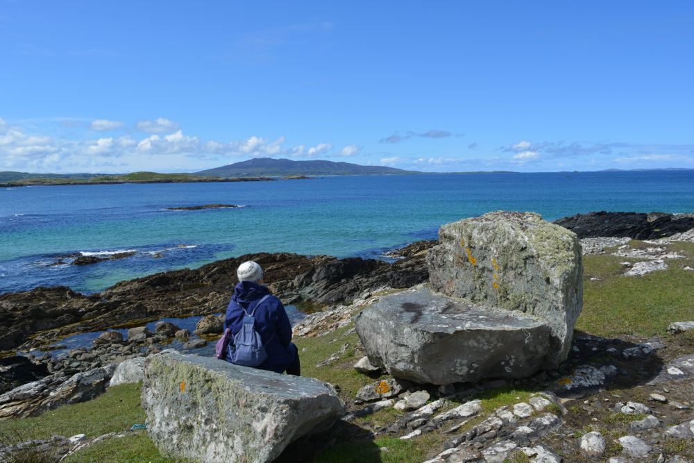Walking on Silver Strand beach beneath Mweelrea mountain Co. Mayo