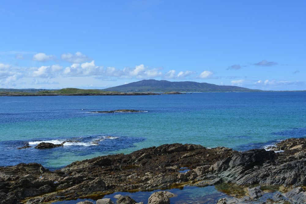 Walking on Silver Strand beach beneath Mweelrea mountain Co. Mayo