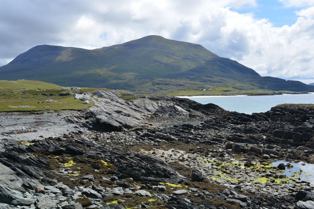Walking on Silver Strand beach beneath Mweelrea mountain Co. Mayo