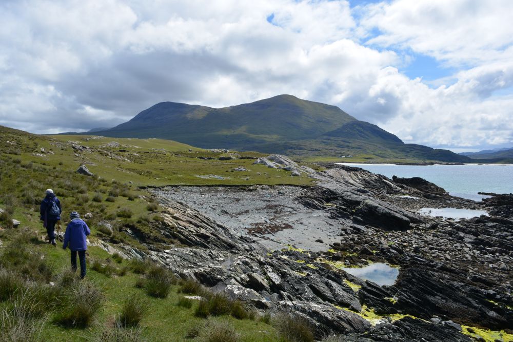 Walking on Silver Strand beach beneath Mweelrea mountain Co. Mayo