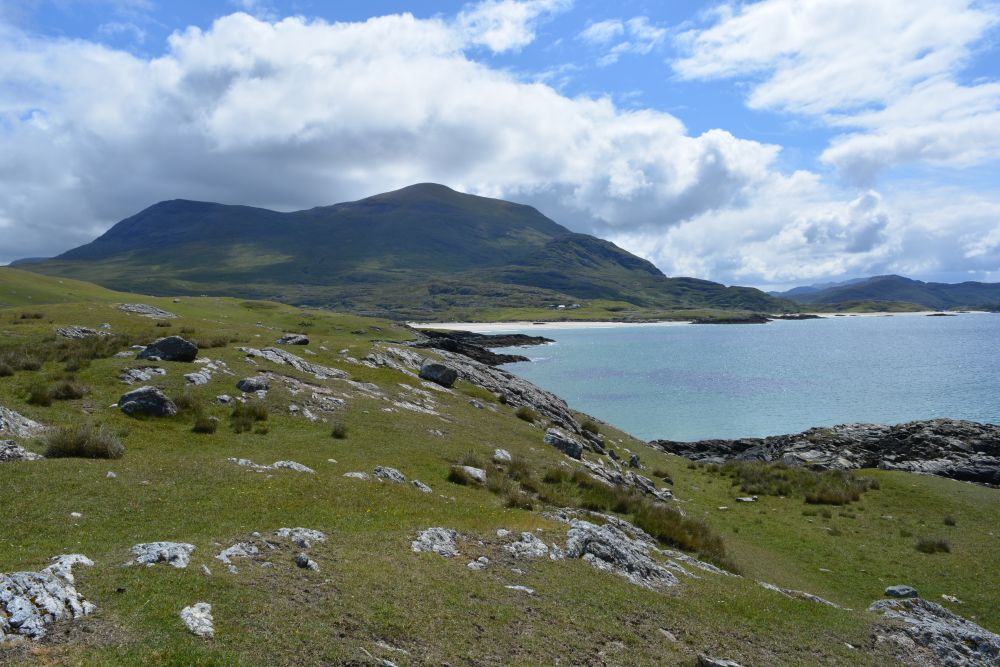Walking on Silver Strand beach beneath Mweelrea mountain Co. Mayo