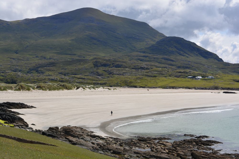 Walking on Silver Strand beach beneath Mweelrea mountain Co. Mayo